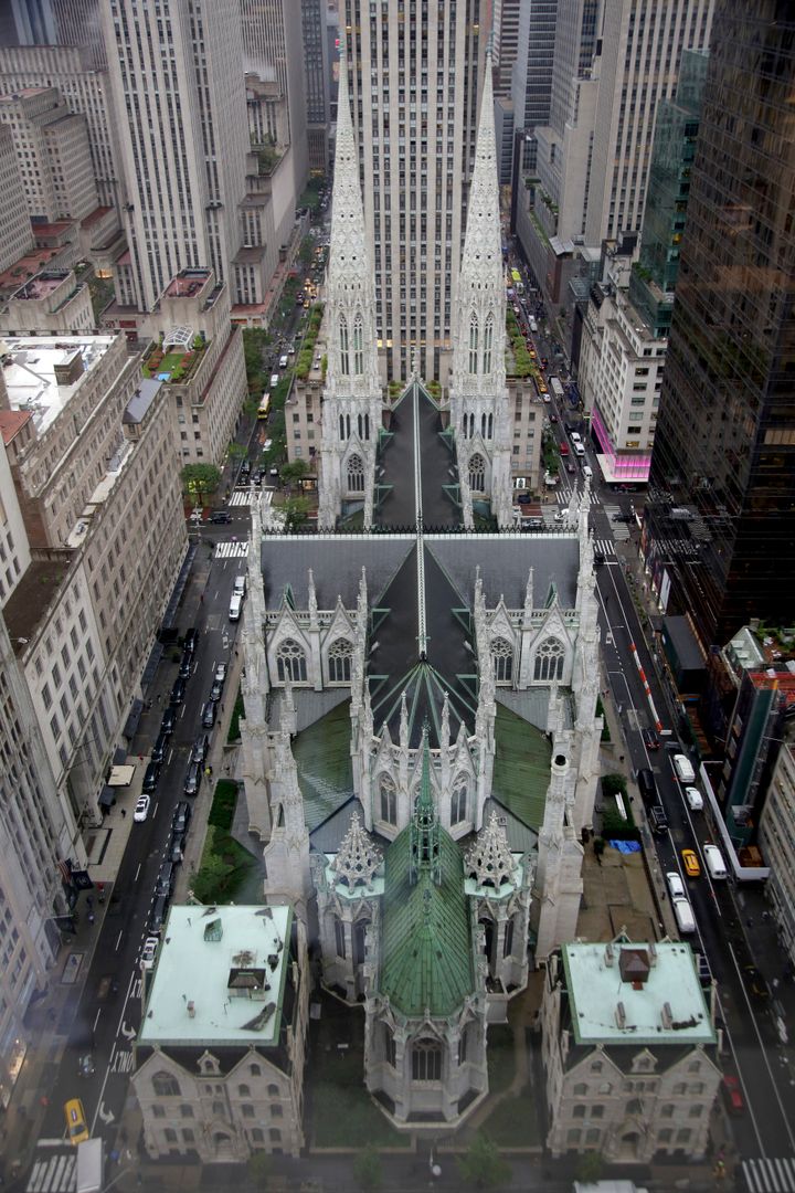 St. Patrick's Cathedral is seen from above in New York, Friday, Sept. 28, 2018.