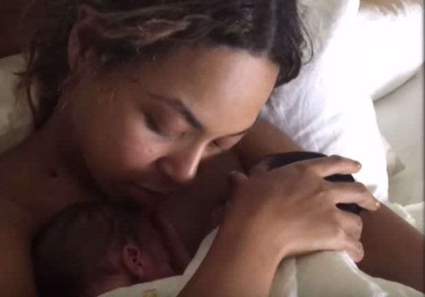 A shot of Bey with her newborn twins, Sir and Rumi. 