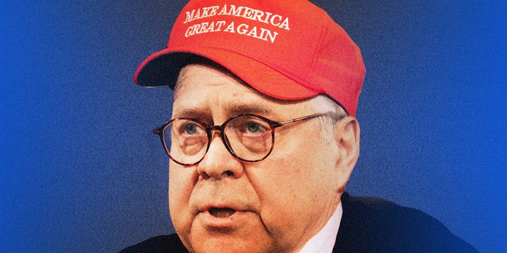 William Barr did not really wear a MAGA hat to the press conference, but he essentially did. 