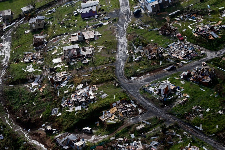 The community of Toa Alta lies in rubble on Sept. 28, 2017, after Hurricane Maria passed over Puerto Rico.