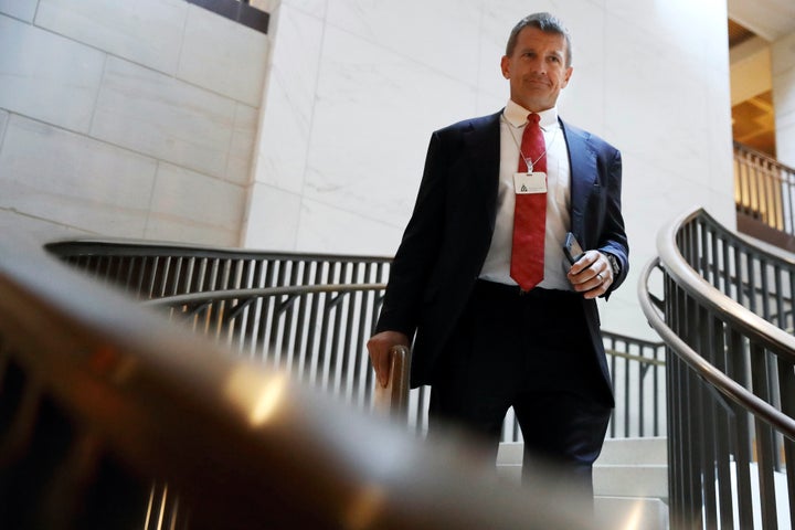 Blackwater founder Erik Prince arrives for a closed meeting with members of the House Intelligence Committee on Nov. 30, 2017