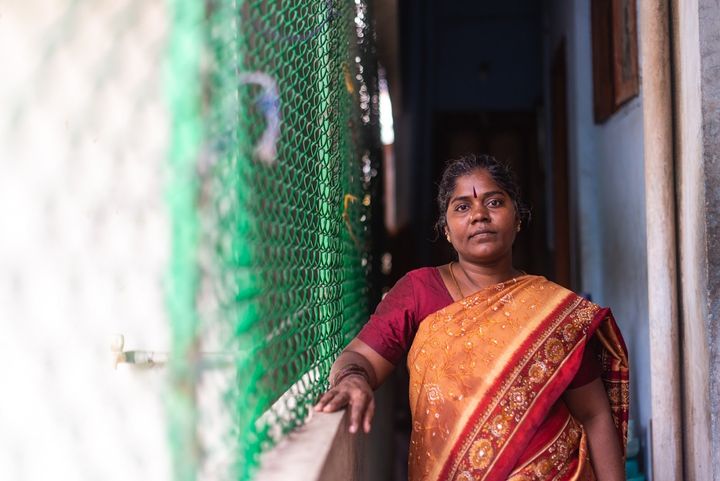 Kannika Arumugam at her home in Chennai, India.