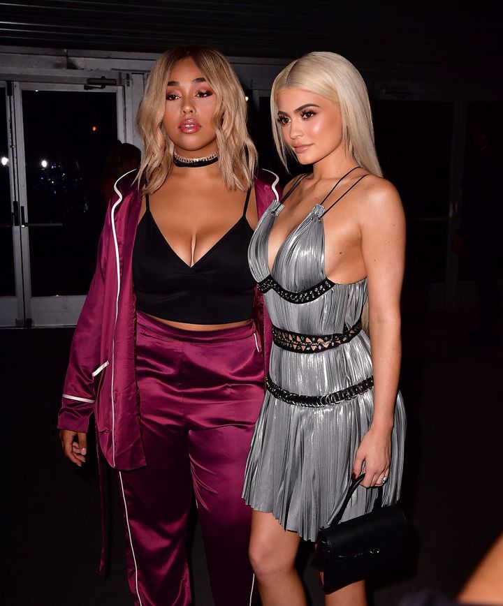 Jordyn Woods and Kylie Jenner at an Alexander Wang fashion show at New York Fashion Week in 2016. 
