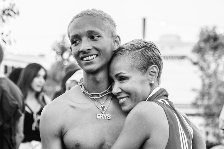 Jaden Smith and Jada Pinkett Smith hug backstage at Coachella.