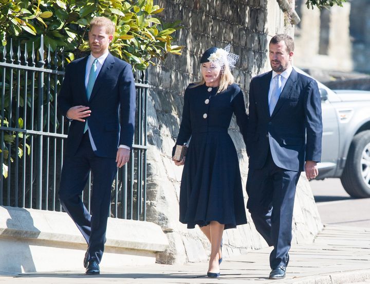 The Duke of Sussex leaving alongside Autumn and Peter Phillips on April 21. 