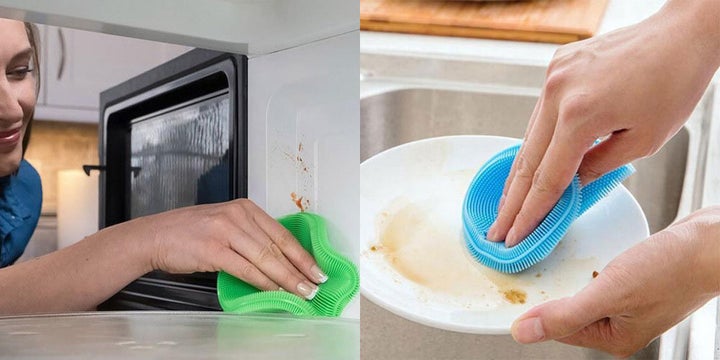 Silicone Sponge Dishwashing And Kitchen Scrubber, Reusable, Double