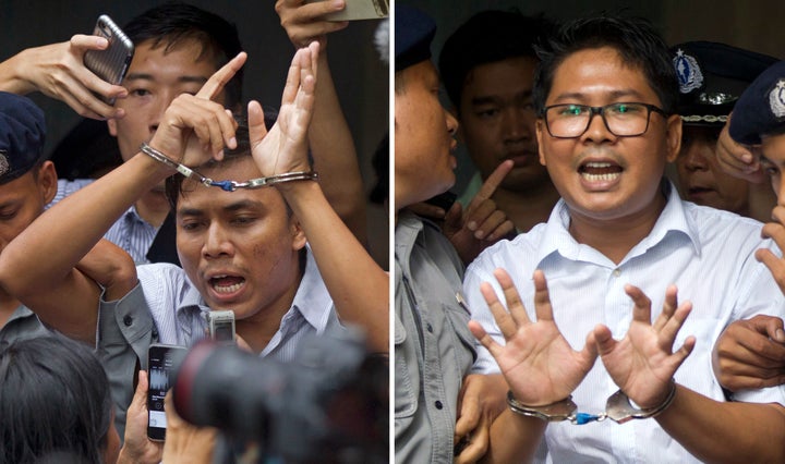 From left to right: Reuters reporters Kyaw Soe Oo and Wa Lone