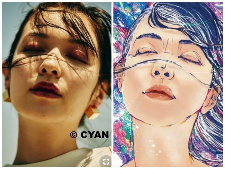 比較写真。左が「CYAN issue 010（2016 AUTUMN）」に掲載された写真、右がPOETASTER「romance」のCDジャケットとして告知された画像