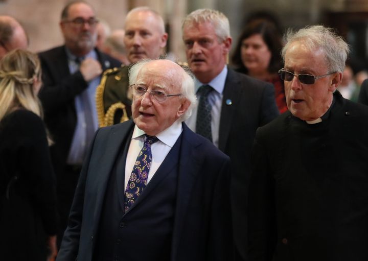 Irish President Michael D Higgins before the funeral service