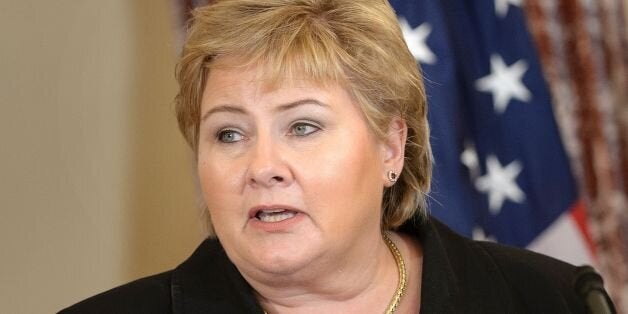 Norway's Prime Minister Erna Solberg speaks during a luncheon at the US Department of State on May 13, 2016 in Washington, DC