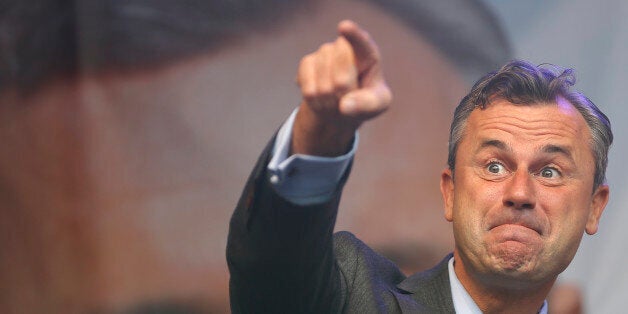 Austrian far right Freedom Party (FPOe) presidential candidate Norbert Hofer arrives for his final election rally in Vienna,
