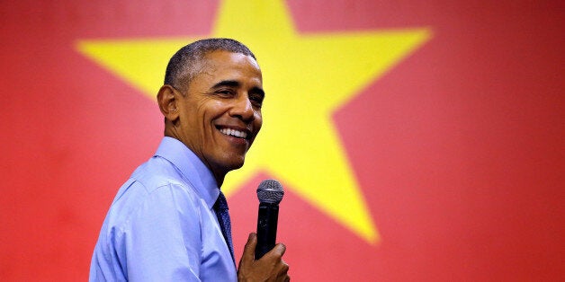 U.S. President Barack Obama smiles as he attends a town hall meeting with members of the Young Southeast Asian Leaders Initiative (YSEALI) at the GEM Center in Ho Chi Minh City, Vietnam May 25, 2016. REUTERS/Carlos Barria TPX IMAGES OF THE DAY