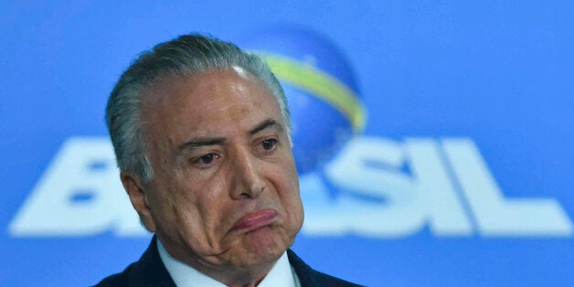 BRASILIA, BRAZIL - JUNE 08: Interim president of Brazil Michel Temer gestures during a meeting with business leaders at Palacio do Planalto on June 08, 2016 in Brasilia, Brazil. (Photo by Ricardo Botelho/Brazil Photo Press/LatinContent/Getty Images)