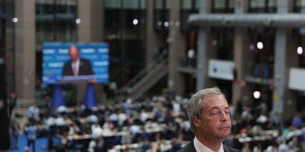 BRUSSELS, BELGIUM - JUNE 28: UK Independence Party (UKIP) leader Nigel Farage prepares for the media as he attends a European Council Meeting at the Council of the European Union on June 28, 2016 in Brussels, Belgium. British Prime Minister David Cameron will hold talks with other EU leaders in what will likely be his final scheduled meeting with the full European Council before he stands down as Prime Minister. The meetings come at a time of economic and political uncertainty following the referendum result last week which saw the UK vote to leave the European Union. (Photo by Dan Kitwood/Getty Images)