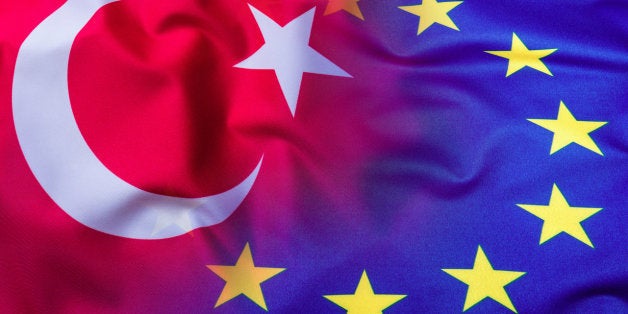 Flags of the Turkey and the European Union. Turkey Flag and EU Flag. World flag concept.