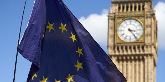 A European flag is flown in front of The Elizabeth Tower which houses the 'Big Ben' bell in the Palace of Westminster, as thousands of protesters gather in Parliament Square as they take part in a March for Europe, through the centre of London on July 2, 2016, to protest against Britain's vote to leave the EU, which has plunged the government into political turmoil and left the country deeply polarised.Protesters from a variety of movements march from Park Lane to Parliament Square to show solidarity with those looking to create a more positive, inclusive kinder Britain in Europe. / AFP / Niklas HALLE'N (Photo credit should read NIKLAS HALLE'N/AFP/Getty Images)