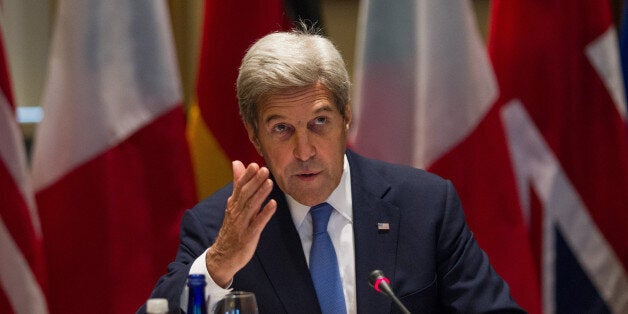 US Secretary of State John Kerry makes opening remarks during a ministerial meeting at Tufts University in Medford, Massachus