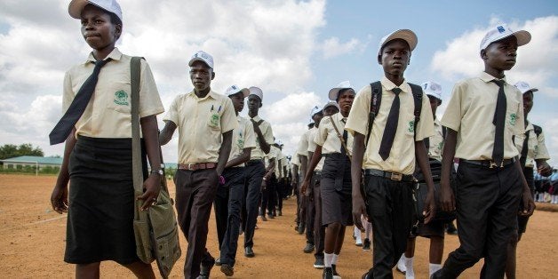 Juba, SOUTH SUDAN: School girls and boys march to claim peace in the streets of Juba, South Sudan, on September 21, 2016.The march, attended by hundreds of school children and women activists, was organised by the South Sudan Peace and Reconciliation Commission, in collaboration with the National Platform for Peace and Reconciliation, as well as peace partners, national and local organizations, the United Nations, diplomatic missions, and the business community to commemorate the International Day of Peace, under the national theme Together We Can Heal the Nation.AFP PHOTO / ALBERT GONZALEZ FARRAN / AFP / Albert Gonzalez Farran - AFP / Albert Gonzalez Farran (Photo credit should read ALBERT GONZALEZ FARRAN/AFP/Getty Images)