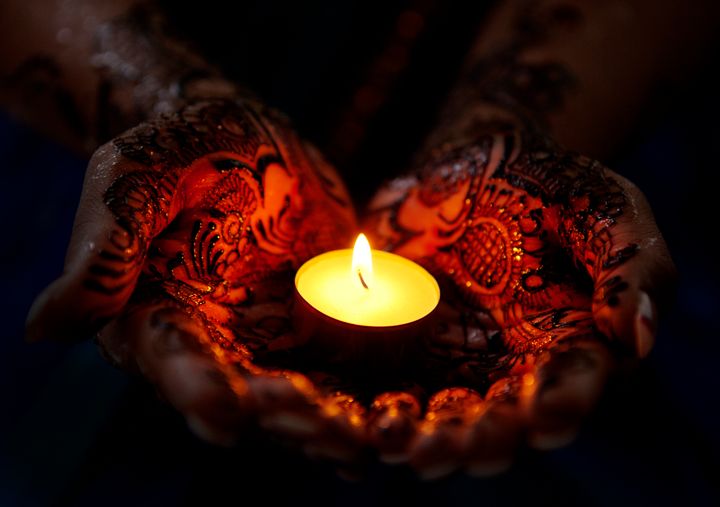 Henna, mendhi, candle, diva, Indian bride.