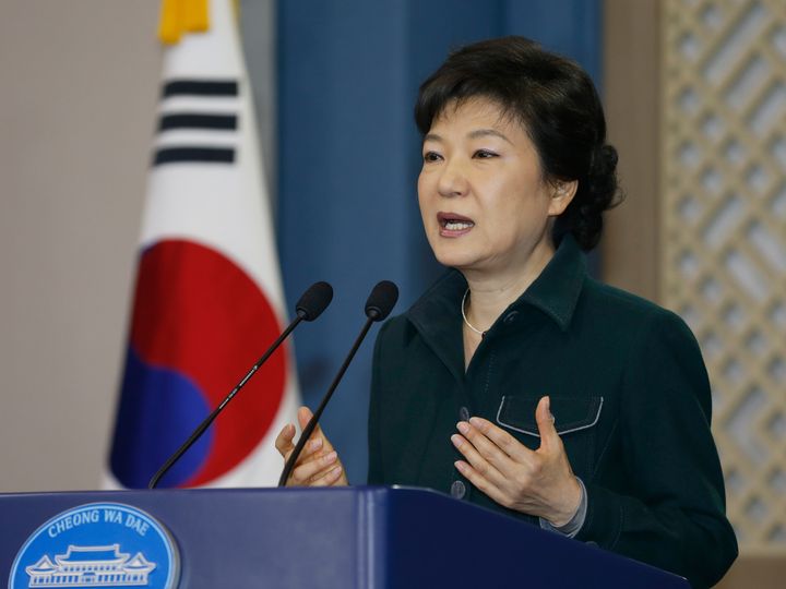 South Korea's President Park Geun-Hye addresses the nation at the presidential Blue House in Seoul on March 4, 2013. Park made a public apology on March 4 for a deadlock in state affairs, a week after she was inaugurated as the country's first woman leader. AFP PHOTO / POOL / Lee Jae-Won (Photo credit should read LEE JAE-WON/AFP/Getty Images)