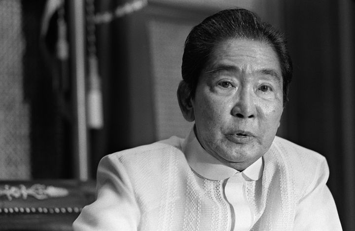 REPEAT FOR CLIENTTO GO WITH Philippines-politics-Marcos-20years(FILES) This file photo taken on March 11, 1985 shows then Philippine President Ferdinand Marcos being interviewed by Georges Biannic, Agence France-Presse (AFP) regional director for Asia and the Pacific, at the Malacanang Palace in Manila. Ferdinand Marcos ruled the Philippines from 1965 to 1986, holding on to power for nearly half of those years thanks to the use of martial law, a compliant military and powerful backing from the United States. September 28, 2009 marks the 20th anniversary of the death of Imelda's husband Ferdinand Marcos. AFP PHOTO / FILES / ROMEO GACAD (Photo credit should read ROMEO GACAD/AFP/Getty Images)