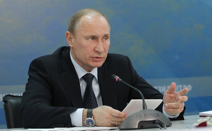 BLAGOVESHCHENSK, RUSSIA - APRIL 12: Russian President Vladimir Putin speaks during a meeting with ministers and other offici