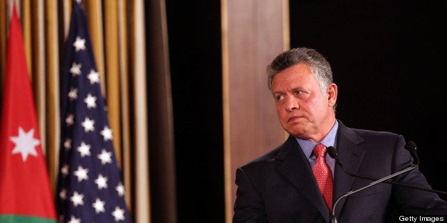 AMMAN, JORDAN- MARCH 22: Jordan's King Abdullah II speaks at a news conference held jointly with U.S. President Barack Obama in Al Hummar Palace March 22, 2013 in Amman, Jordan. Obama is wrapping up his Mideast visit with a two-day stay in Jordan. (Photo by Jordan Pix/Getty Images)