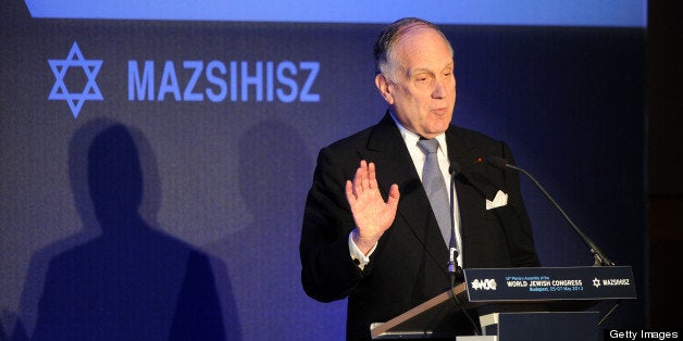 President of the World Jewish Congress (WJC) Ronald S Lauder delivers a speech in Budapest on May 6, 2013 during the second day of the14th Plenary Assembly of World Jewish Congress. For another four-year term, the WJC has re-elected Lauder as President of the organization by comprised of delegates from over 70 Jewish communities around the world. AFP PHOTO / ATTILA KISBENEDEK (Photo credit should read ATTILA KISBENEDEK/AFP/Getty Images)