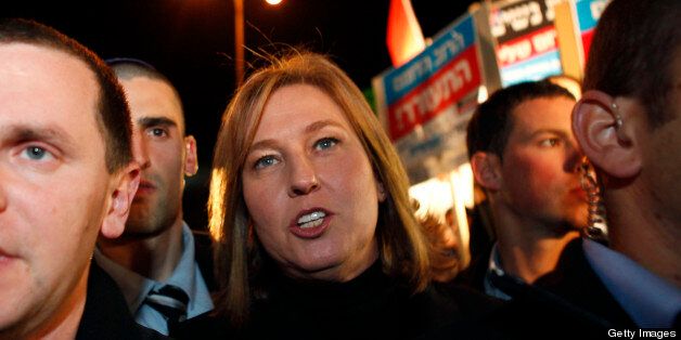 Israeli opposition leader Zipi Livni attends a protest against gender segregation and violence towards women by ultra Orthodox Jewish extremists on December 27, 2011 in the town of Beit Shemesh, near Jerusalem. The protest comes after a wave of incidents in Israel in which women have been compelled to sit at the back of segregated buses serving ultra-Orthodox areas or get off, despite court rulings that women may sit where they please. AFP PHOTO/GALI TIBBON (Photo credit should read GALI TIBBON/AFP/Getty Images)