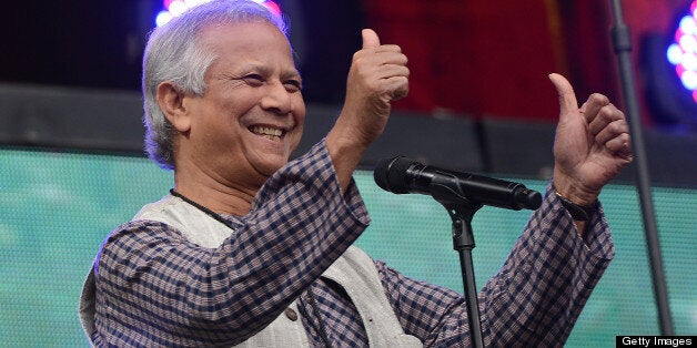 Nobel Peace Prize winner Mohammad Yunus takes part in the Global Citizen Festival, a mass music concert and event to urge world leaders to act towards ending extreme poverty, in Central Park in New York on September 29, 2012. Some 60,000 people attended the free festival, part of the Global Citizen Campaign. AFP PHOTO/Emmanuel DUNAND (Photo credit should read EMMANUEL DUNAND/AFP/GettyImages)