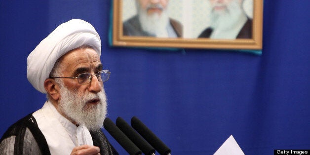The head of the Iranian Guardian's Council vetting body Ayatollah Ahmad Jannati delivers the first weekly Friday prayer sermon of the holy month of Ramadan at Tehran University on August 13, 2010. AFP PHOTO/ATTA KENARE (Photo credit should read ATTA KENARE/AFP/Getty Images)