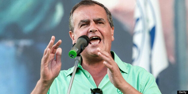 VENICE, ITALY - SEPTEMBER 18: Italian senate member Roberto Calderoli attends the Lega Nord annual party rally on September 18, 2011 in Venice, Italy. The Northern League rally is held to call for the independence of Northern Italy, during which the leader of Lega Nord pours water from the River Po in the north of Italy into Venetian Lagoon as a symbolic rite known as Rito dell'ampolla. (Photo by Marco Secchi/Getty Images)