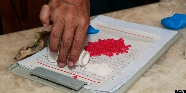 LAIZA, KACHIN STATE, MYANMAR - 2010/10/21: Heroin and methamphetamine ('yabaa') seized during a anti-narcotic operation in Laiza, the main town of the Kachin Independence Army (KIA). With its 6,000 troops, the KIA is one of the best organized and equipped armed ethnic groups in Burma (Myanmar). In 1994, the KIA signed a cease-fire agreement with the Burmese junta. In April 2009, in the perspective of the November 7, 2010 general elections, the government ordered to the cease-fire ethnic groups to transform themselves into Border Guard Forces. Some groups have accepted but the most powerful such as the KIA, feeling threatened in their existence, have refused. . (Photo by Thierry Falise/LightRocket via Getty Images)