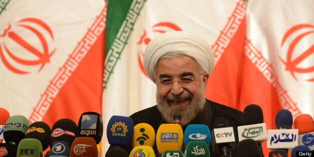 TEHRAN, IRAN - JUNE 17: Iran's president elect Hassan Rouhani speaks during his first press conference after being elected on June 17, 2013 in Tehran, Iran. Rouhani expressed hope that Iran can reach a new agreement with major powers over its disputed nuclear program, saying a deal should be reached through more transparency and mutual trust. (Photo by Kaveh Kazemi/Getty Images)