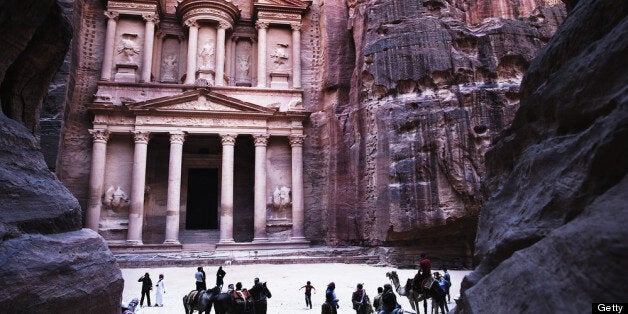 PETRA, JORDAN - MARCH 29: A general view of the Treasury building at Petra on March 29, 2013 in Petra, Jordan. (Photo by Ad