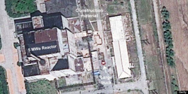 YONGBYON NUCLEAR FACILITY, NORTH KOREA - MAY 16, 2013: This is Figure 1 -- Construction around the 5 MWe reactor on May 16, 2013 -- published on 38 North (Photo DigitalGlobe/38 North via Getty Images)