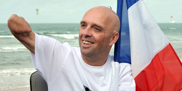 French amputee and swimmer Philippe Croizon poses on September 20, 2010 in Wissant, northern France after he succeeded on September 18 his attempt to swim the English Channel, a challenge he has been preparing for two years. Philippe Croizon, a 42-year-old former metalworker swam across the Channel 16 years after losing all his limbs in an electrical accident. AFP PHOTO PHILIPPE HUGUEN (Photo credit should read PHILIPPE HUGUEN/AFP/Getty Images)