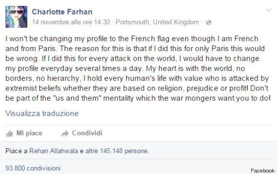 Charlotte Farhan Giovane Francese Non Cambia La Foto Profilo Di Facebook Con La Bandiera Ecco Perche L Ho Fatto Il Suo Post Riceve Centinaia Di Condivisioni L Huffpost