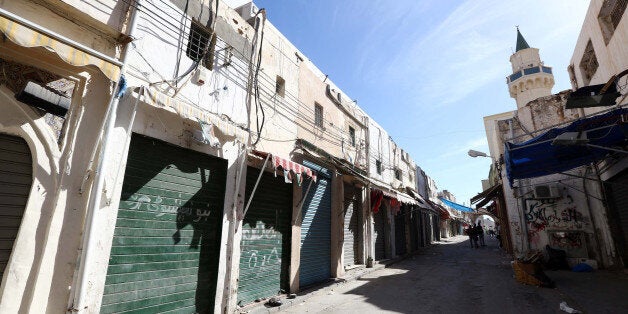 A picture taken on November 17, 2013, shows closed shops in the Libyan capital Tripoli. Local authorities in Tripoli announce