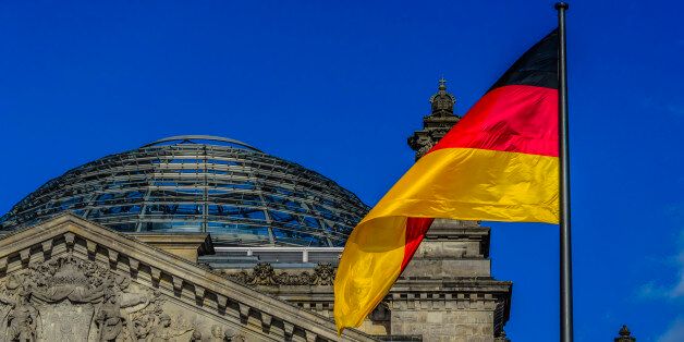 German flag at the Reichstag in Berlin, Germany.