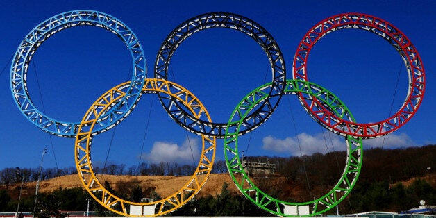 ADLER, RUSSIA - JANUARY 08: The Olympic Rings stand outside of Sochi International Airport on January 8, 2014 in Alder, Russia. The region will host the Sochi 2014 Winter Olympics which start on February 6th, 2014. (Photo by Michael Heiman/Getty Images)