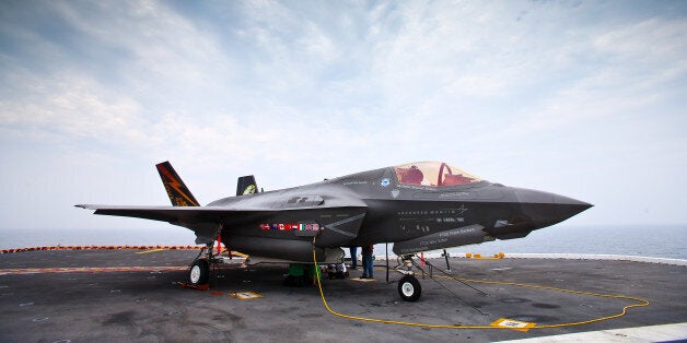 AT SEA - AUGUST 28: Joint Strike Fighter F-35 Lightning II on the deck of USS Wasp on August 28, 2013 at sea off the coast of
