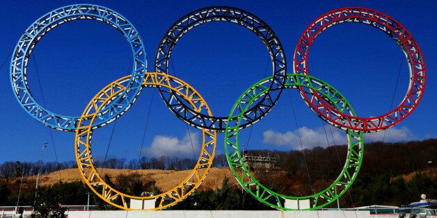 ADLER, RUSSIA - JANUARY 08: The Olympic Rings stand outside of Sochi International Airport on January 8, 2014 in Alder, Russia. The region will host the Sochi 2014 Winter Olympics which start on February 6th, 2014. (Photo by Michael Heiman/Getty Images)