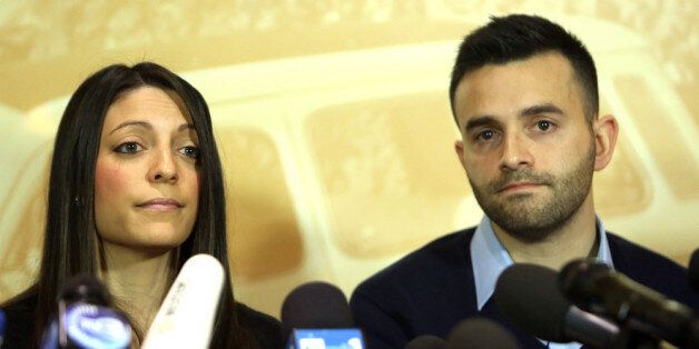 FLORENCE, ITALY - JANUARY 31: Meredith Kercher's sister Stephanie Kercher and brother Lyle Kercher speak to the press at the Star Hotel, the day after the final verdict of the Amanda Knox and Raffaele Sollecito retrial at the Courthouse of Florence on January 31, 2014 in Florence, Italy. The court reinstated yesterday the guilty verdicts against Amanda Knox and Raffaele Sollecito for the murder of UK student Meredith Kercher in 2007. The verdict overturns Knox and Sollecito's successful appeal in 2011 which released them after four years in jail. Meredith Kercher was murdered in her bedroom on November 1st, 2007 in Perugia. (Photo by Franco Origlia/Getty Images)