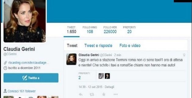 Claudia Gerini su twitter si sfoga contro la lunga attesa per un taxi a Termini. Insultata, lascia il...