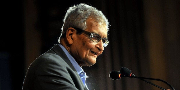 NEW DELHI, INDIA - JULY 22: Nobel laureate and economist Amartya Sen speaks after release of his book written in collaboration with economist Jean Dreze An Uncertain Glory: India and its Contradictions at Habitat Centre on July 22, 2013 in New Delhi, India. (Photo by Vipin Kumar/Hindustan Times via Getty Images)