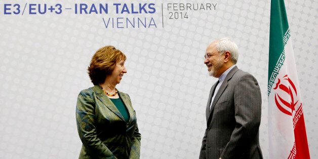 Catherine Ashton (L), Vice President of the European Commission and Javad Mohammad Zarif (R), Iranian Foreign Minister pose for a picture prior to the EU 5+1 talks with Iran at the UN headquaters in Vienna, Austria on February 18, 2014. Nuclear talks between Iran and world powers moved to the next level on February 18, 2014 as negotiators began work on transforming an interim deal into an ambitious lasting accord. AFP PHOTO/DIETER NAGL (Photo credit should read DIETER NAGL/AFP/Getty Images)