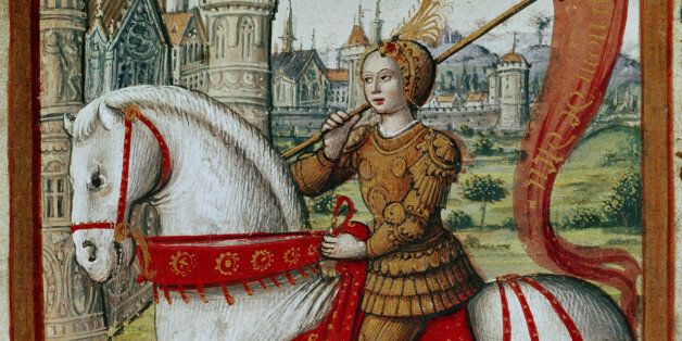 FRANCE - JANUARY 01: Joan of Arc in armour and on horseback, a medieval castle in the background. By Antoine Dufour 'Vie des Femmes Celebres', MS 17. Musee Thomas Dobree, Nantes, France. (Photo by Imagno/Getty Images) [Johanna von Orleans in Ruestung, ein mittelalterliches Schloss im Hintergrund. Von Antoine Dufour 'Vie des Femmes Celebres', MS 17. Musee Thomas Dobree, Nantes, France.]