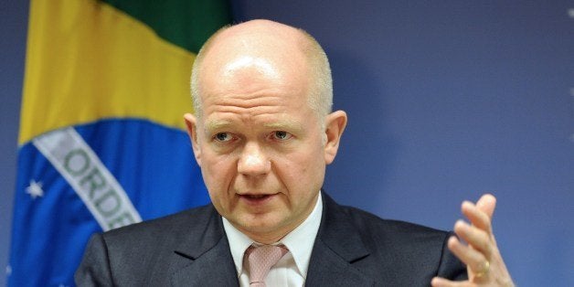 British Foreign Secretary William Hague speaks during a press conference offered along with Brazilian Foreign Minister Luiz Alberto Figueiredo, after holding a meeting at Itamaraty Palace in Brasilia on February 18, 2014. Hague is in a three-day official visit to Brazil. AFP PHOTO / Evaristo Sa (Photo credit should read EVARISTO SA/AFP/Getty Images)