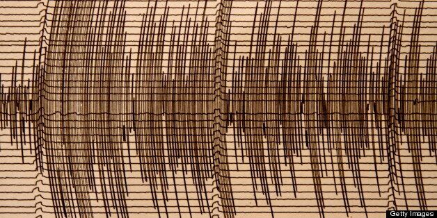 Seismograph recording of earthquake in Australia.Earthquakes generate seismic waves which can be detected with sensitive instrument called seismograph.
